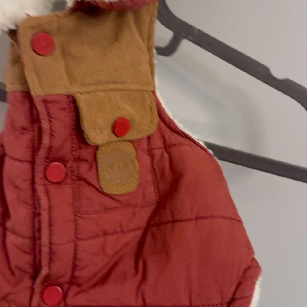 Fabdog Red Quilted Sherpa Lined Dog Vest Medium Corduroy Collar Snap Coat